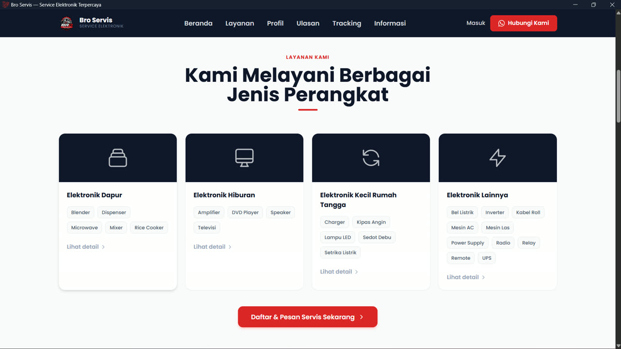 Beranda Bro Servis — kategori layanan perangkat