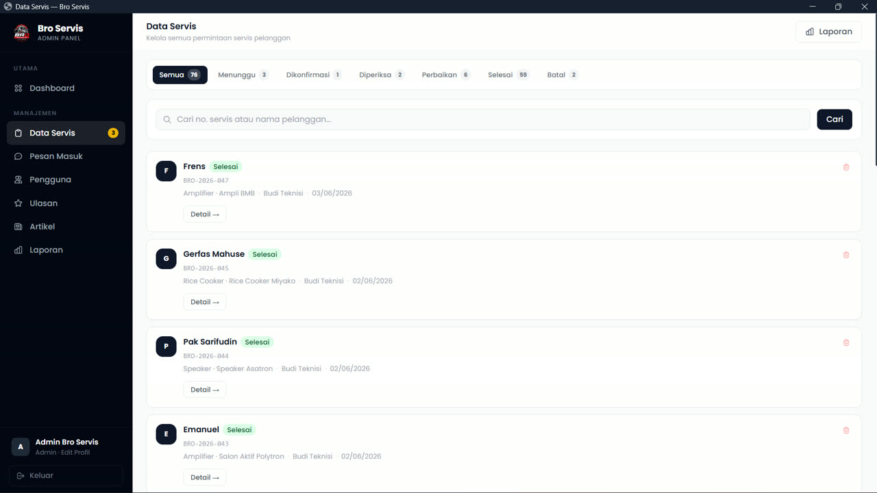 Admin — data servis